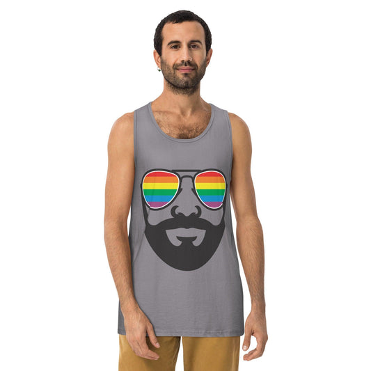 Bearded Man Rainbow Sunglasses Tank Top - Tank Top - Free 2 B