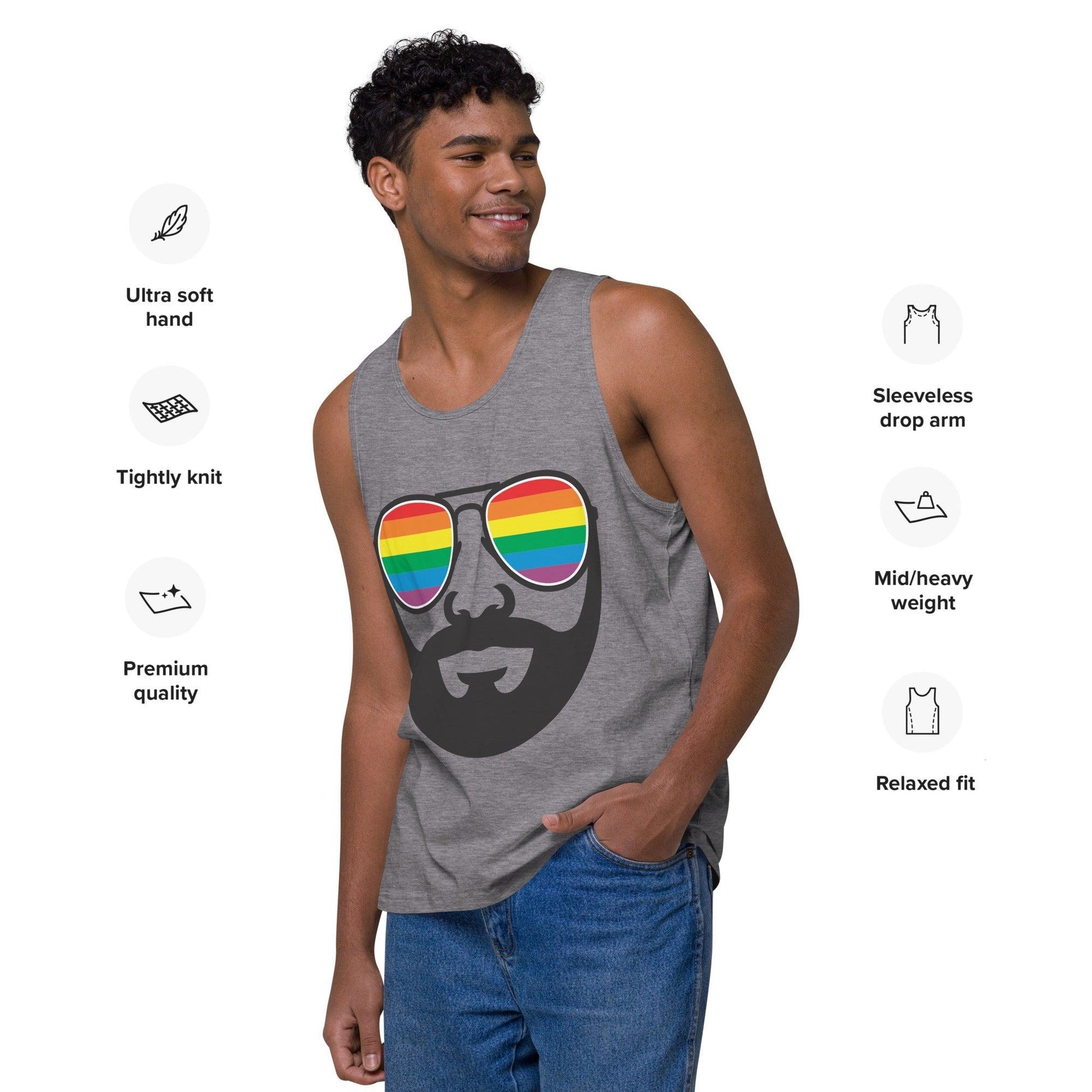 Bearded Man Rainbow Sunglasses Tank Top - Tank Top - Free 2 B