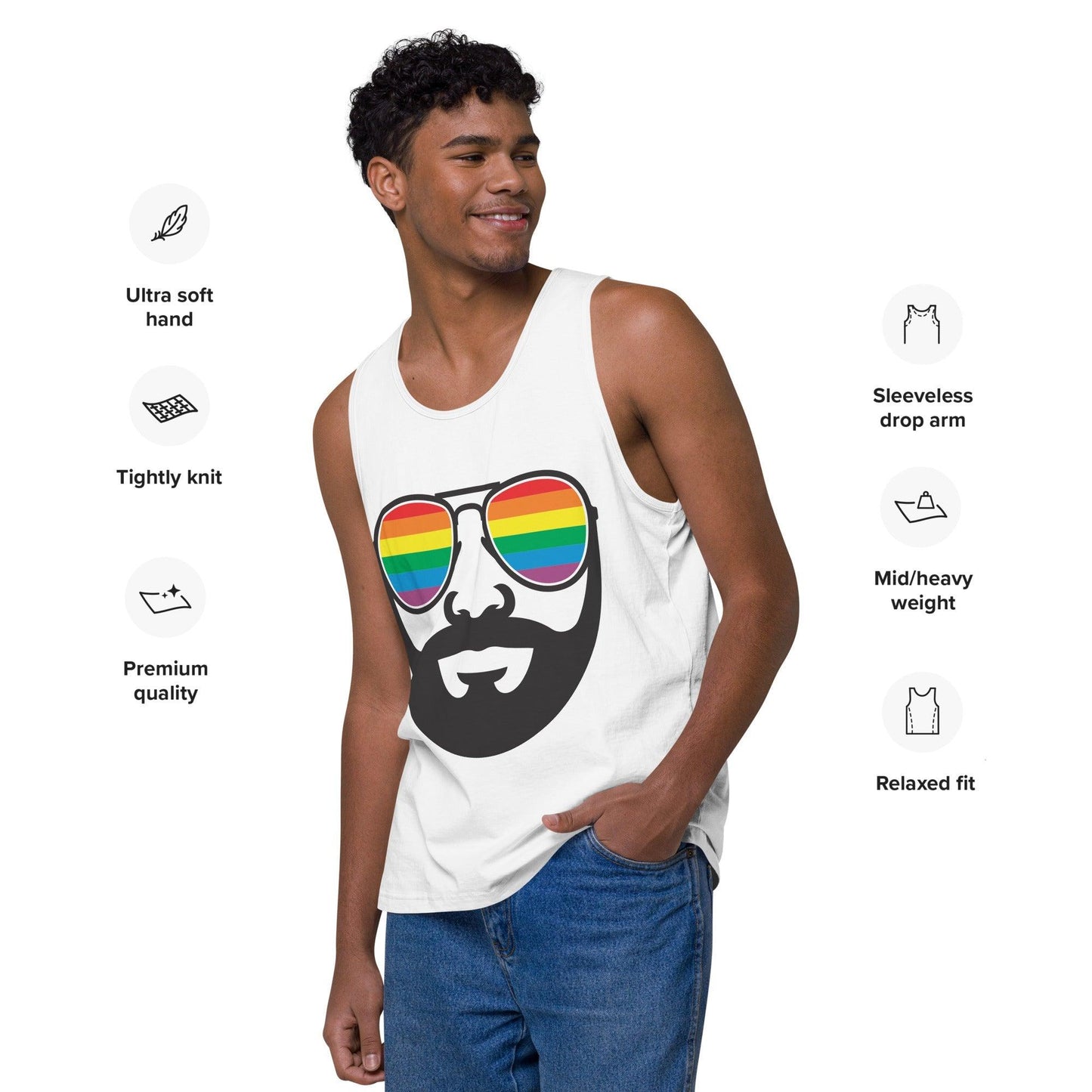 Bearded Man Rainbow Sunglasses Tank Top - Tank Top - Free 2 B