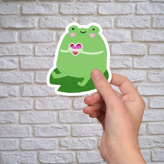 Frog Holding Lesbian Pride Heart Sticker - Sticker - Free 2 B