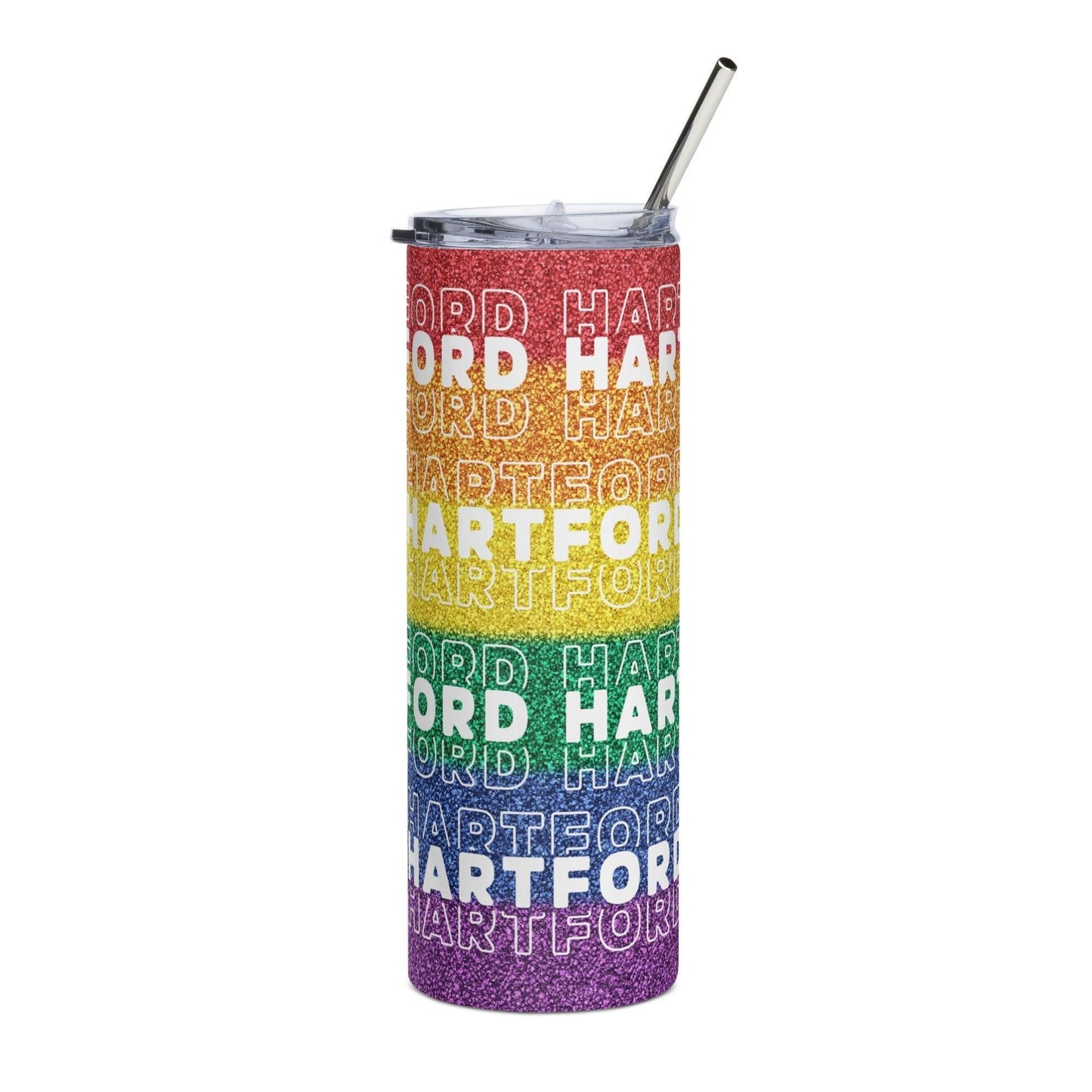 Rainbow Glitter White Hartford Script Tumbler - Tumbler - Free 2 B