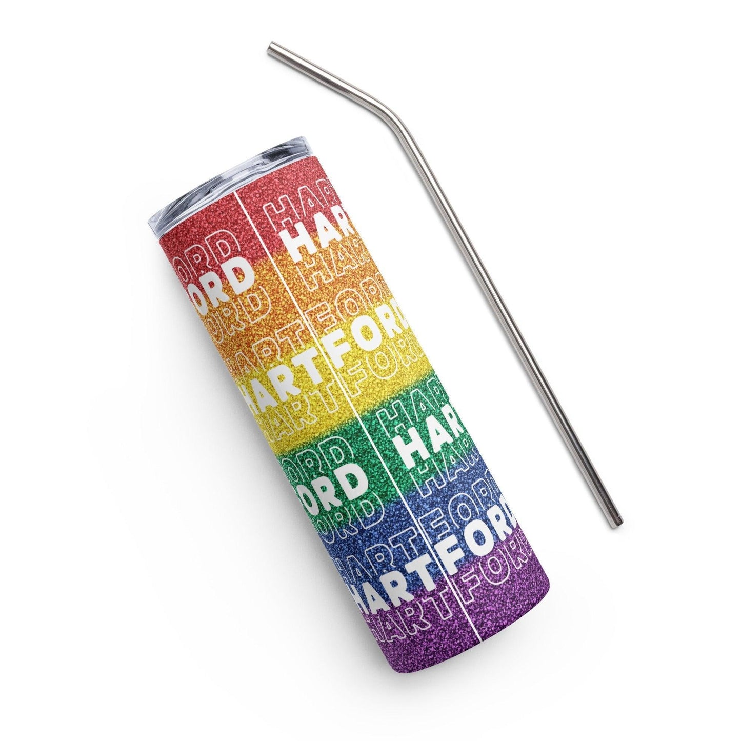 Rainbow Glitter White Hartford Script Tumbler - Tumbler - Free 2 B