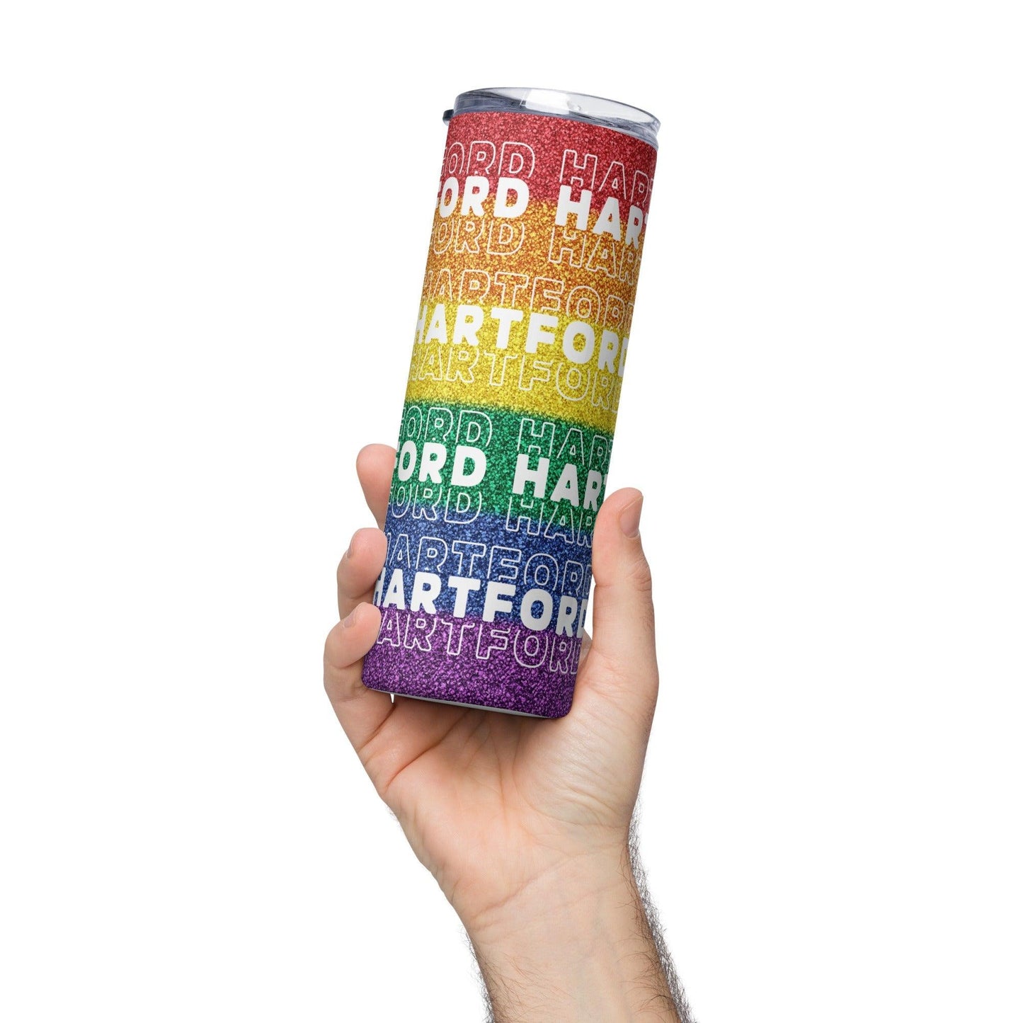 Rainbow Glitter White Hartford Script Tumbler - Tumbler - Free 2 B