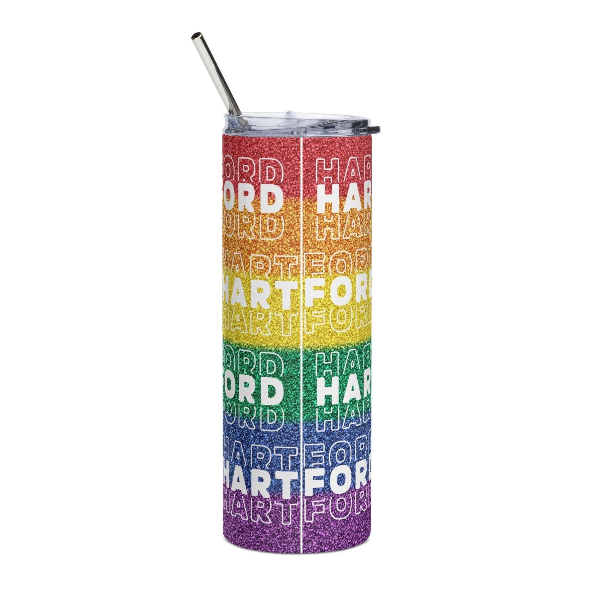 Rainbow Glitter White Hartford Script Tumbler - Tumbler - Free 2 B