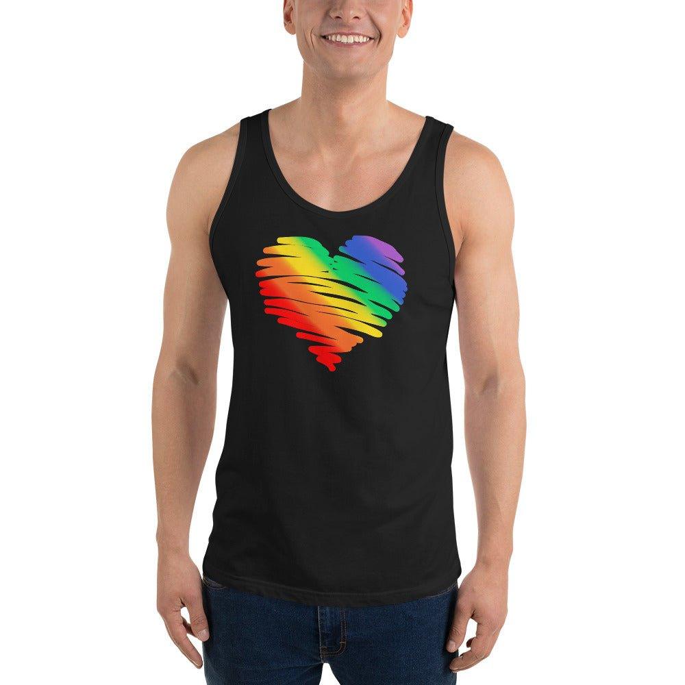 Rainbow Pride Watercolor Heart Tank Top - Tank Top - Free 2 B