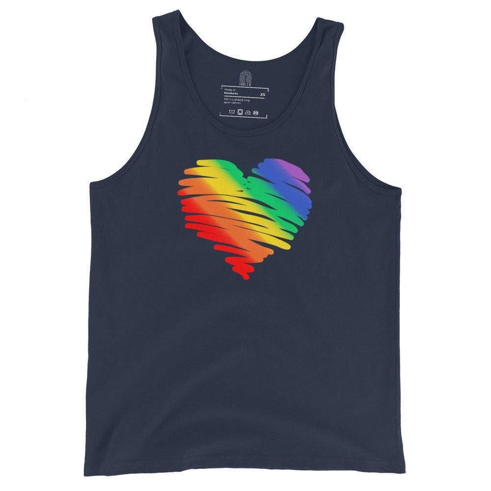 Rainbow Pride Watercolor Heart Tank Top - Tank Top - Free 2 B