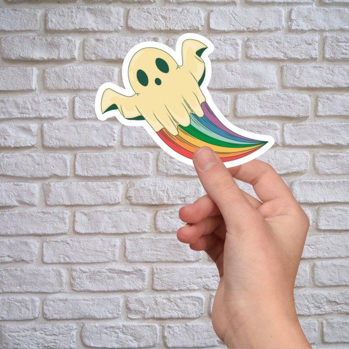 Retro Ghost Gay Pride Rainbow Sticker - Sticker - Free 2 B