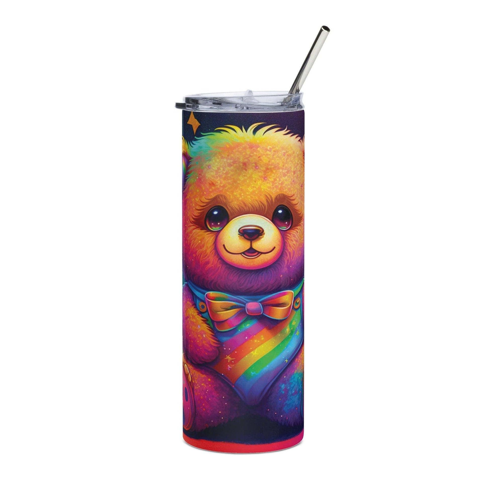 Teddy Bear in Rainbow Shirt and Bowtie Tumbler - Tumbler - Free 2 B