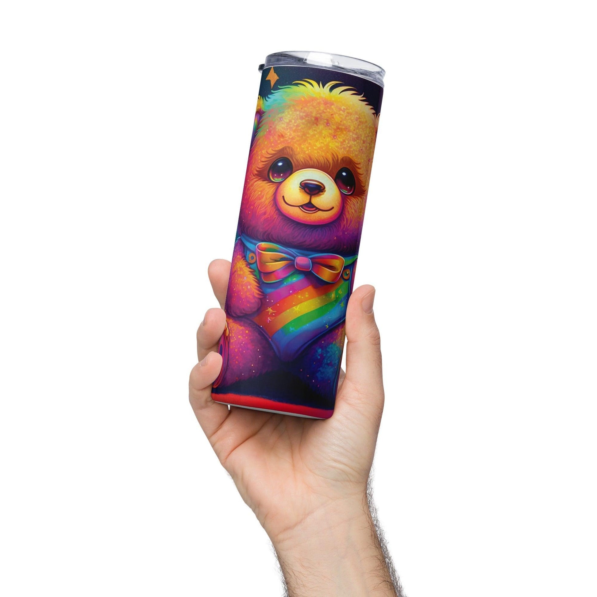 Teddy Bear in Rainbow Shirt and Bowtie Tumbler - Tumbler - Free 2 B