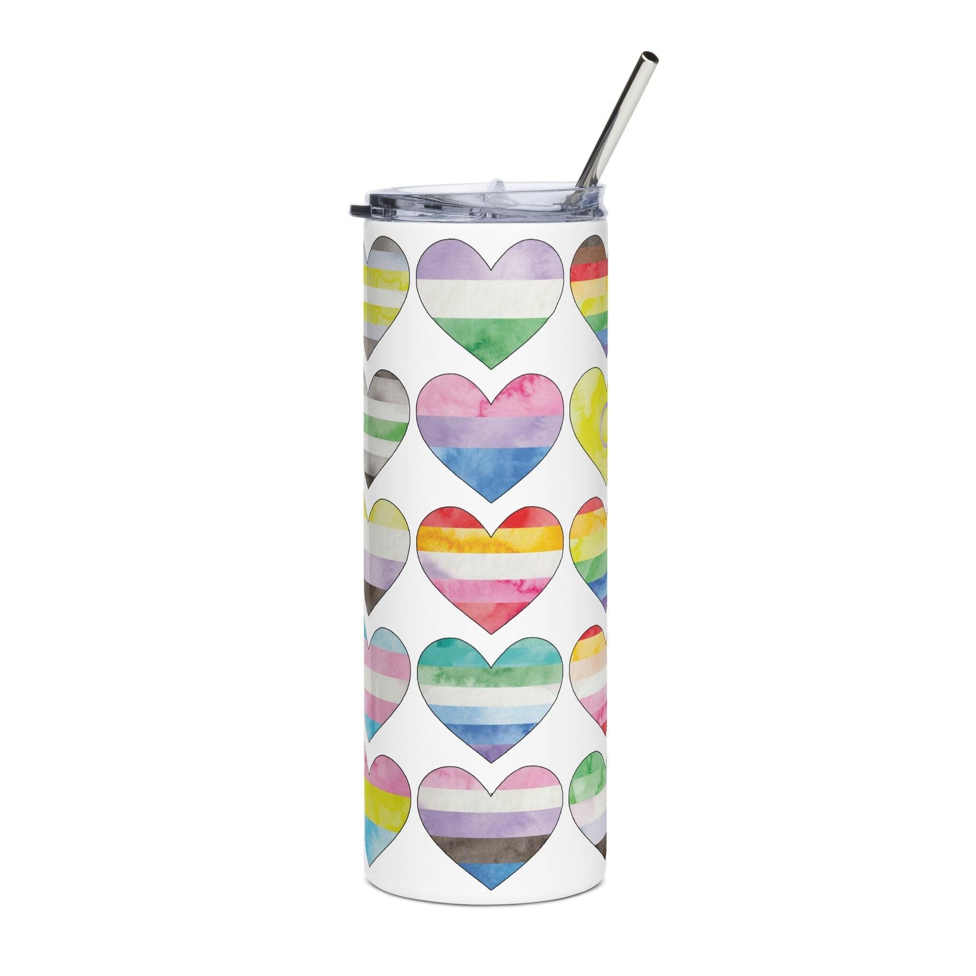 Watercolor Pride Hearts Tumbler - Tumbler - Free 2 B