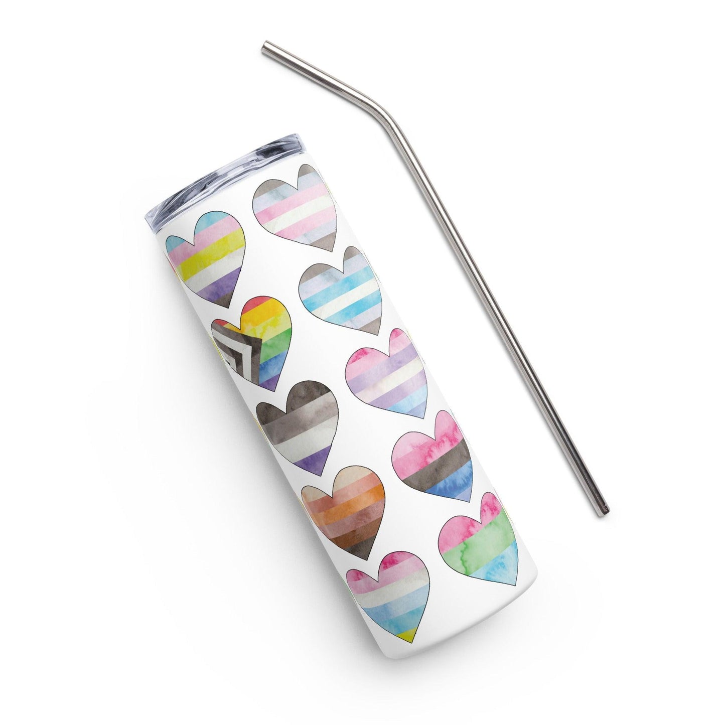 Watercolor Pride Hearts Tumbler - Tumbler - Free 2 B