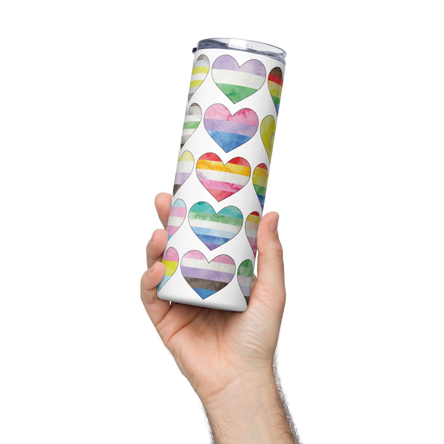 Watercolor Pride Hearts Tumbler - Tumbler - Free 2 B