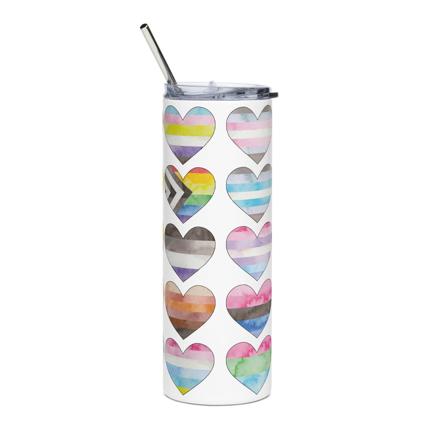 Watercolor Pride Hearts Tumbler - Tumbler - Free 2 B